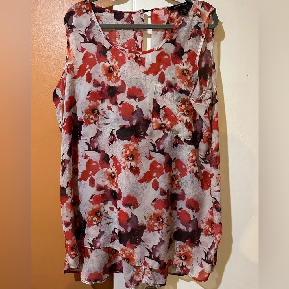 Ashley Stewart Floral Sleeveless Semi Sheer Tunic Top Size 18/20